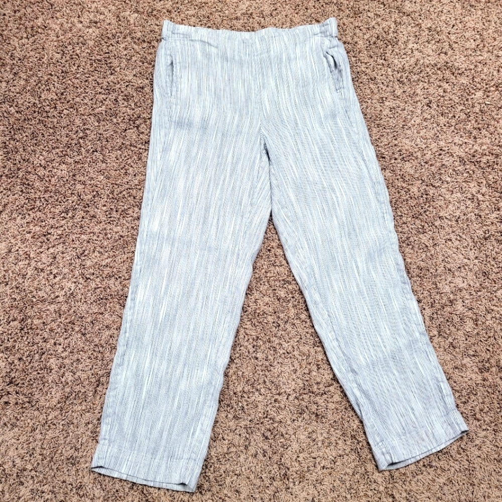 J. Jill Linen Blend Pants Size 14 Pull On Elastic Waist Vertical Stripes